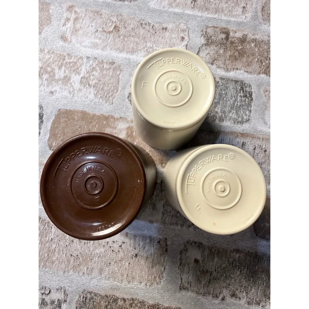 Vintage Tupperware Tumblers Set of 3 Brown and‎ Cream Retro Cups